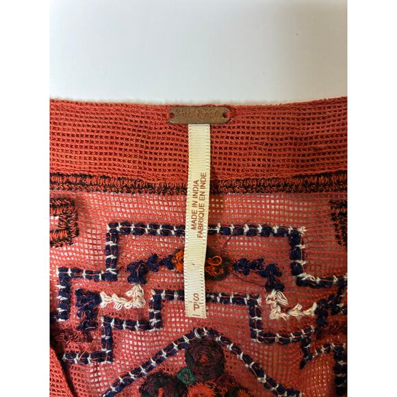 Free People Lace Top Women US Small Sheer Flowy Embroidered Indie Boho LS Aztec - Picture 9 of 9